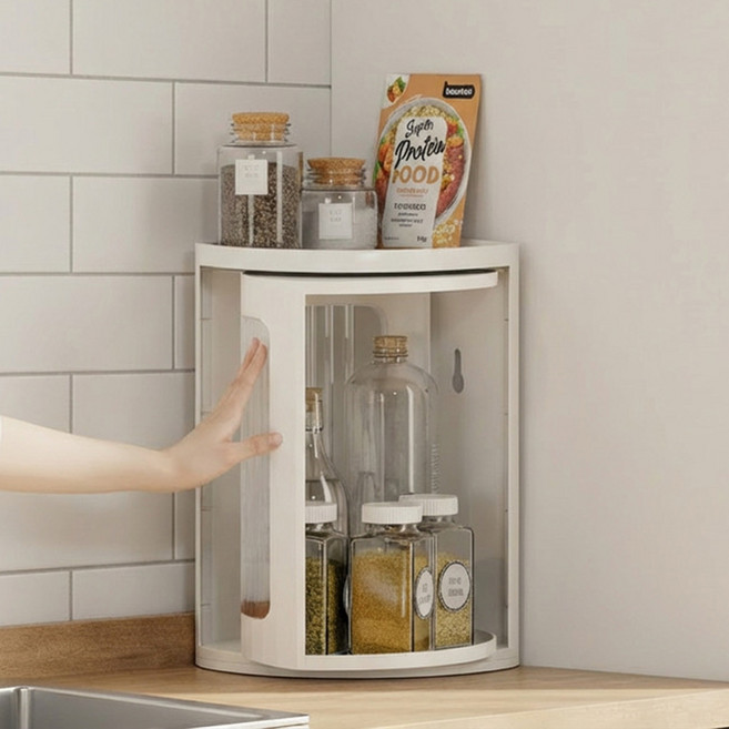 오틀리 공간창출 주방 히든 코너 양념통 선반, 1개, 투명