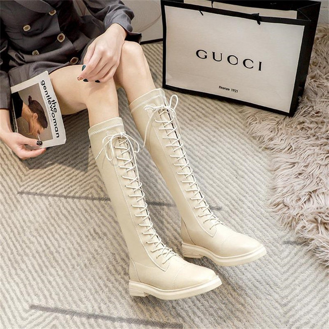 besteffie 여성 가죽 롱부츠 레이스업 디자인 겨울 패션 부츠 K18