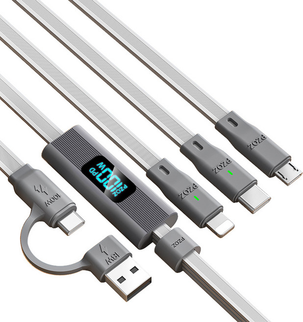 PZOZ 3in1 동시 고속충전 C to C 타입 PD 100W 멀티 케이블 호환 아이폰17 안드로이드 삼성, 1개, 회색, 1.5m