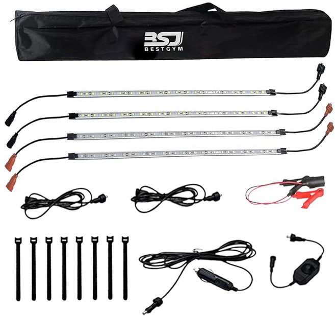 BSJ BESTGYM 12V LED 실내등 알루미늄 리지드 스트링 라이트 디머 스위치 방수 라이트 스트립(4pcs-Amber+화이트), 4pcs-Amber+White