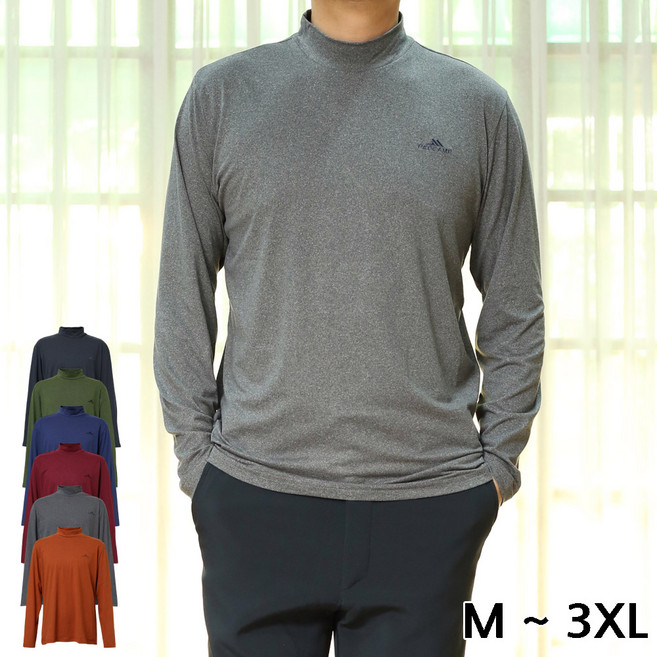 피플룩 남자 반 목 폴라 티 스판 기모 티셔츠 약기모 긴팔 등산복 하프 터틀넥 T379