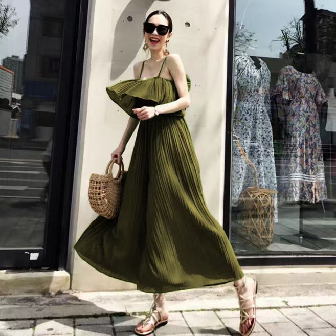 더사바) 여성 프릴 나시 플리츠 점프수트 쉬폰 원피스