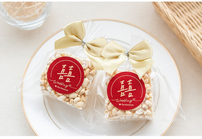 婚禮小物 手寫風紅色囍字米香, 公版貼紙, 10個