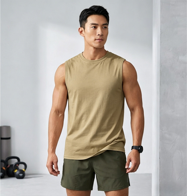 ANYOU 남성 부드러운 가벼운 민소매 티셔츠 통기성 좋은 여름 상의