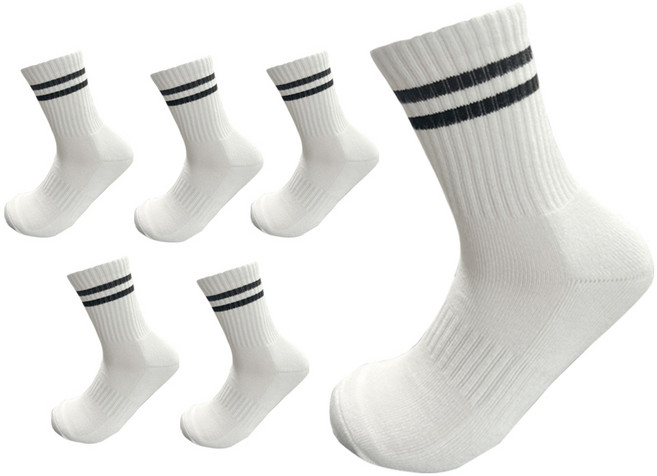 비바슈슈 남성용 스포츠 쿠션 면양말 중목 스트라이프 6켤레