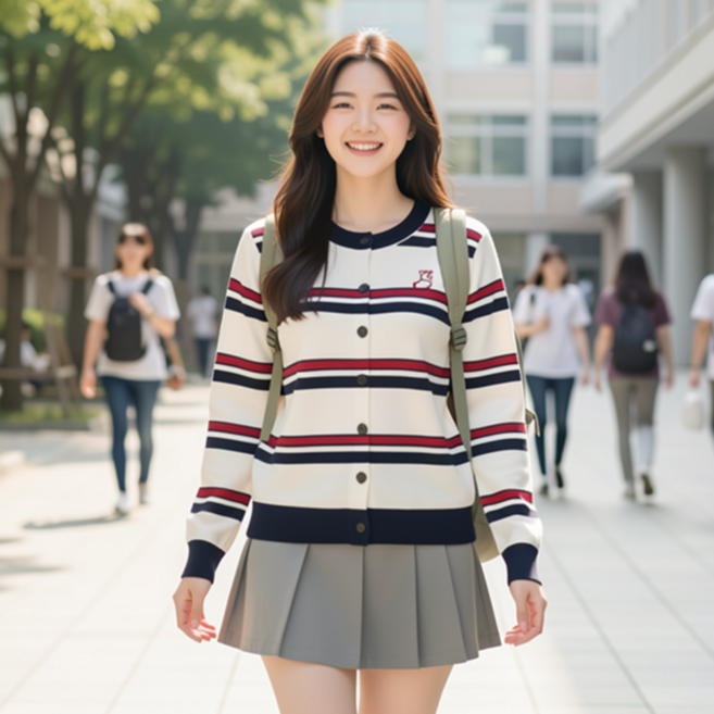 오우하하 스트라이프 여성 니트 가디건