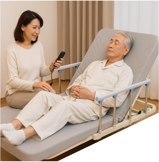 Danzio 견고한 1인용 전동 침대 높낮이 조절 자동 매트리스 기능성 베드 모션 병상, 안전가드, 그레이