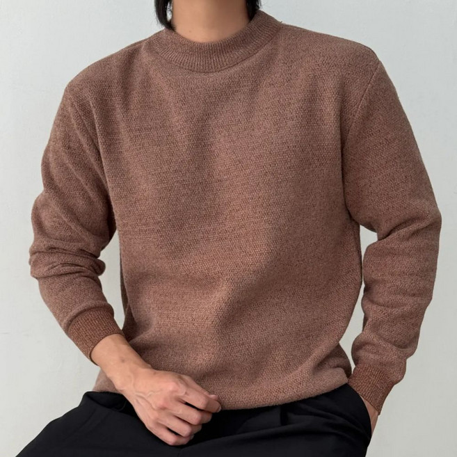 코엑티 남성 겨울 플리스 단색 라운드 기모 스웨터