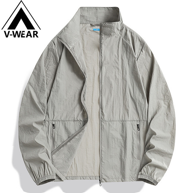 V-W服飾 涼感遮陽冰絲防曬外套 輕薄透氣速幹 情侶同款 淺灰 M