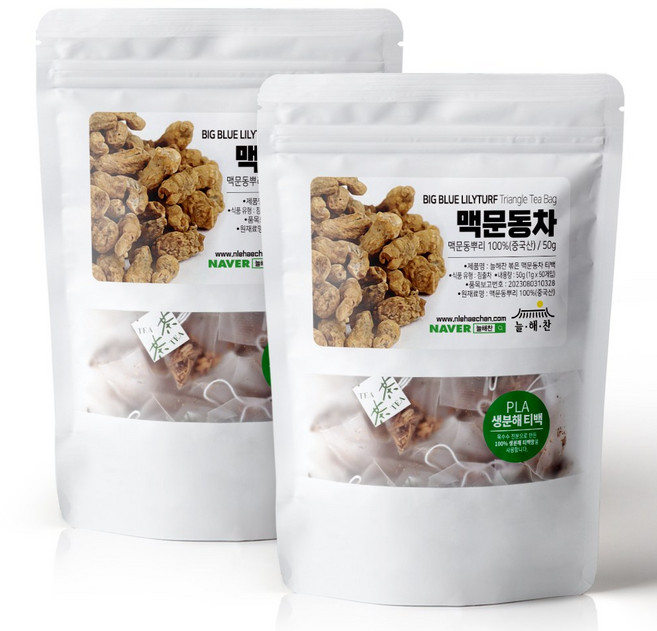 늘해찬 볶은 맥문동차 티백 전통차 허브차 삼각티백 대용량, 2개, 50개입, 1g
