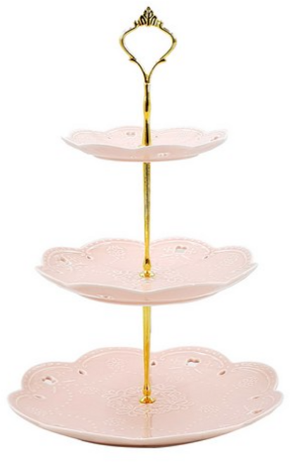루이앤탑펠 북유럽풍 디자인 3단 케이크 디저트 트레이, ALL PINK, 1세트