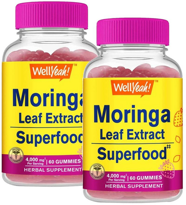 웰예 모링가 잎 추출물 4000mg 슈퍼푸드 구미 딸기맛 WellYeah Moringa Leaves Extract, 2개, 60정