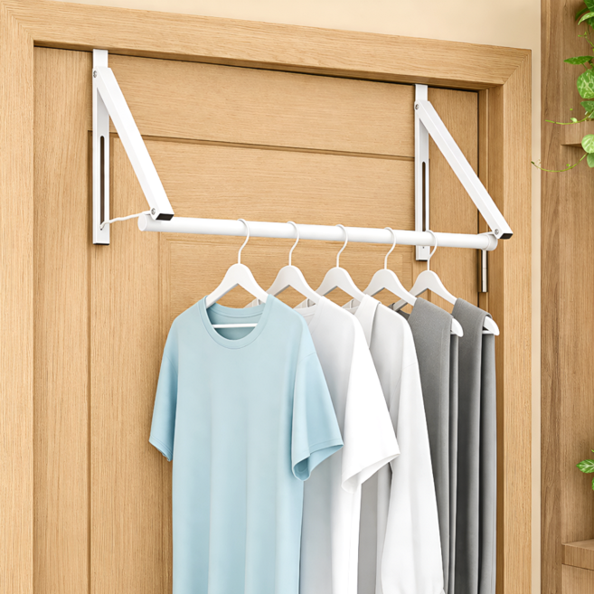 진수앤영 문걸이 접이식 빨래건조대 길이조절, 크림화이트(Cream White)