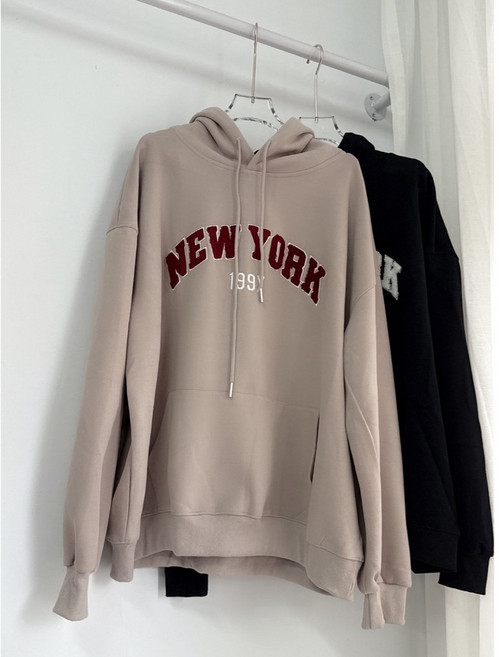 男女長版帽T New York 刺繡