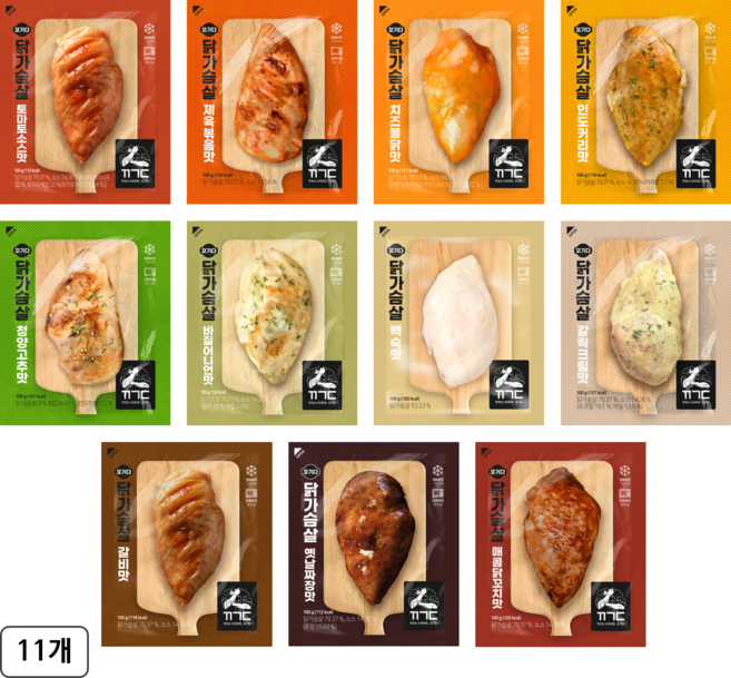 꼬기다 통살 닭가슴살 11종 혼합, 11개, 100g