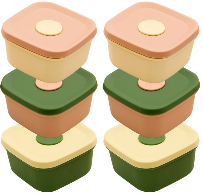 국산 실리콘밥팩 냉동밥보관용기 전자레인지 밀폐 소분용기 300ml, 버터그린 + 그린피치 + 피치버터, 6개