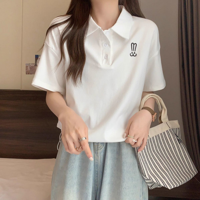 BROWMODA 여성 티셔츠 칼라넥 빅사이즈 루즈핏 반팔티