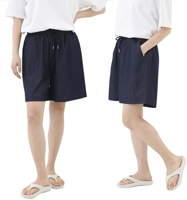 비비진 여성 아이스 텐셀 와이드 5부 밴딩 반바지 빅사이즈 1+1