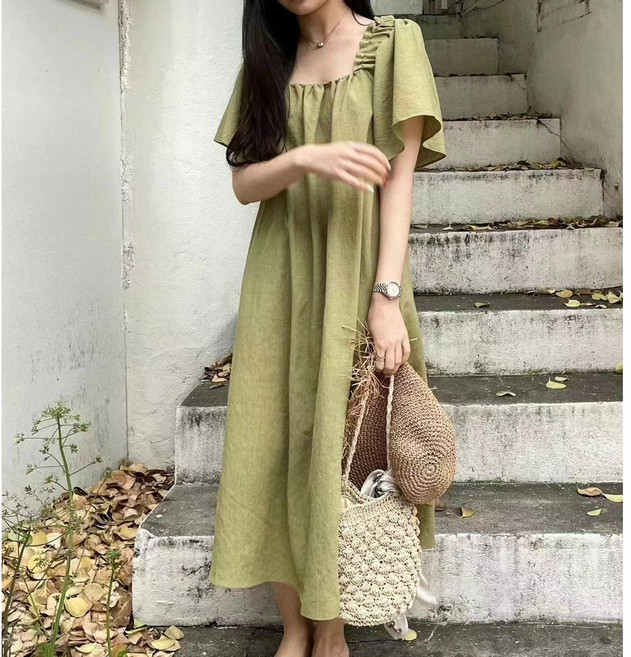 더블공주 여리여리 플레어 퍼프 롱 원피스