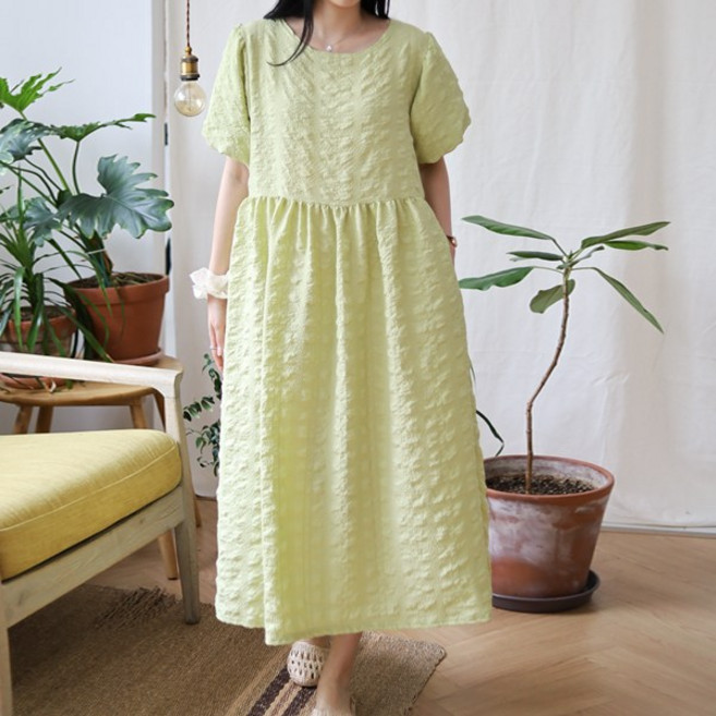 봉봉스토리 디노젤리 여성 반팔 원피스 보송 엠보원단