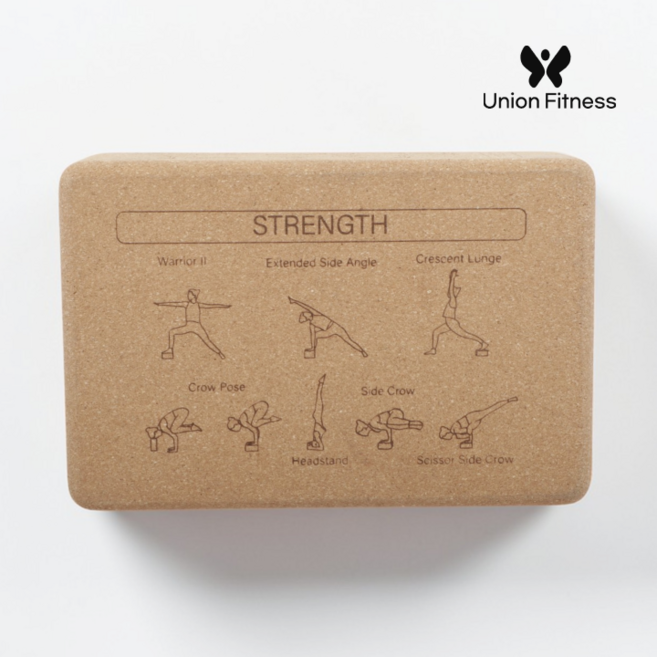 요가블럭 코르크 요가블록 친환경 필라테스 요가 소도구 홈트 스트레칭 100% 천연 고밀도 750g, 1개, (옵션1)동작가이드