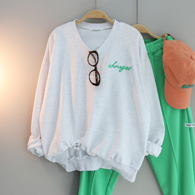 달콩 여성 박스티 루즈핏 맨투맨 체인지자수브이넥맨투맨