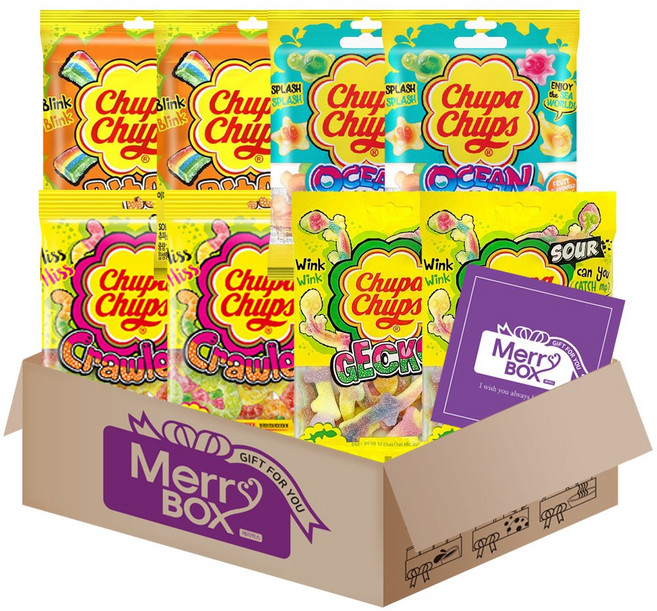 츄잉캔디 혼합세트 4호 츄파춥스{사워크롤러2+오션믹스2+사워바이츠2+사워게코2}+메세지카드, 1세트, 60g