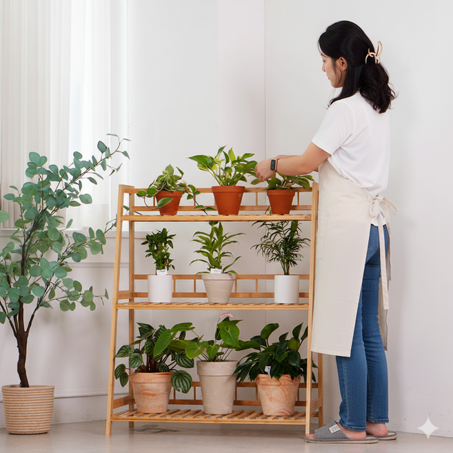 친절한마이쮸 원목 화분거치대 베란다 화분선반 진열대 정리대, 기본형 (100cm), 3단