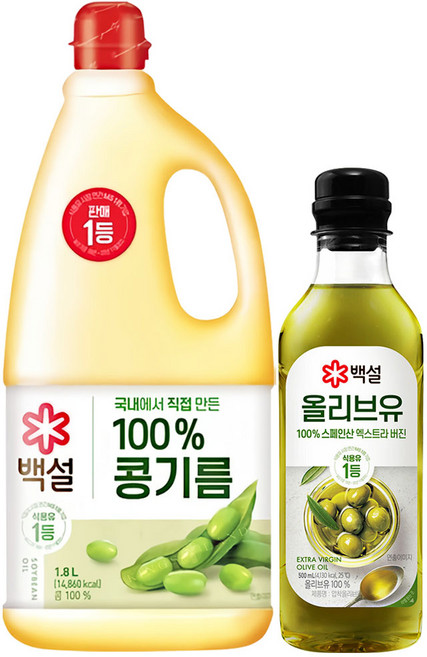 백설 식용유콩기름1.8L 1 + 압착올리브유500ml 1, 1개, 1.8L