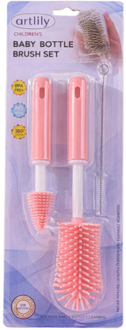 아트릴리 열탕소독 가능한 실리콘 젖병 세척솔 3종세트, 핑크, 1개