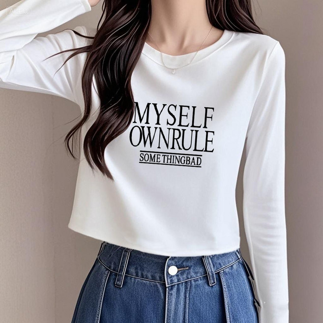 페이준 여성 봄 가을순면 쇼트 슬림 긴팔 티 작은 키 커버 톱 YJ043