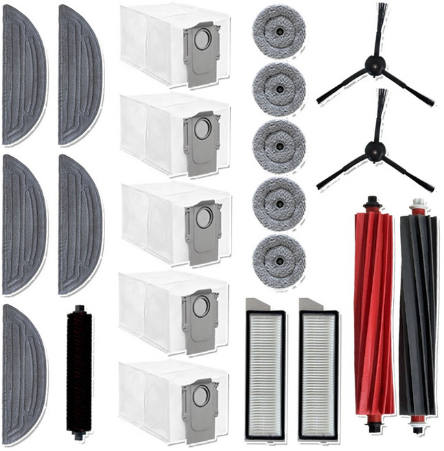 로보락 호환 물걸레 먼지봉투 필터 메인브러시 사이드브러시 사이드 엣지 물걸레 세척 브러시 롤러 소모품, 1세트, 로보락 S8 Max V Ultra 소모품 21 세트