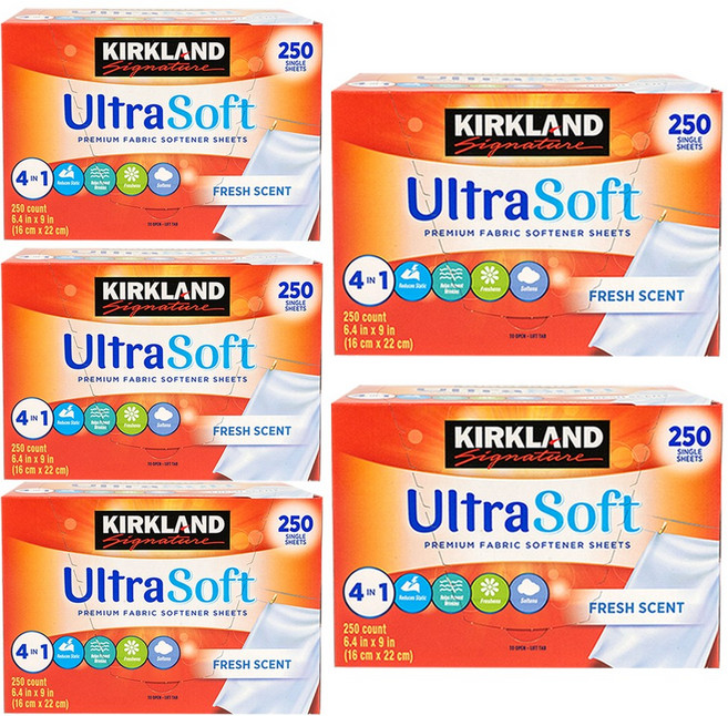 커클랜드 시트형 섬유유연제 드라이시트 250매 x 5개