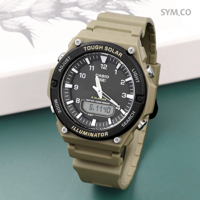 카시오 AQ-S820W-5A 터프솔라 군인 군용 아나디지 스포츠 남자 우레탄 시계 c