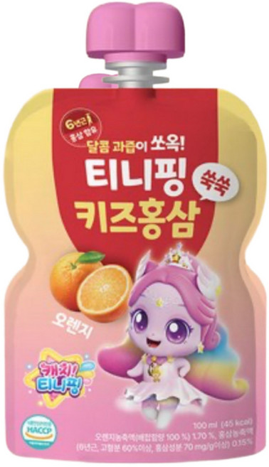티니핑 키즈 홍삼 쑥쑥 오렌지, 10개, 100ml