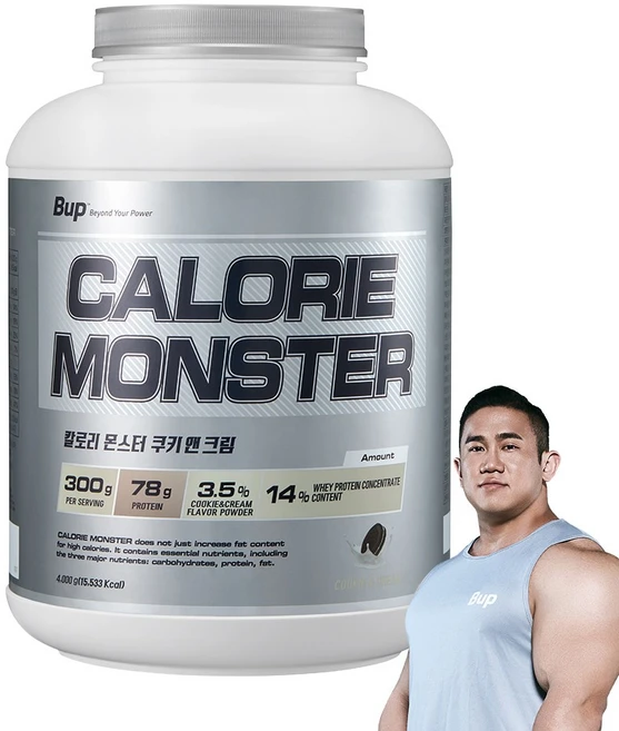 BUP 칼로리몬스터 쿠키앤크림 헬스보충제 단백질보충제 체중증가 게이너, 1개, 4kg - 쿠팡