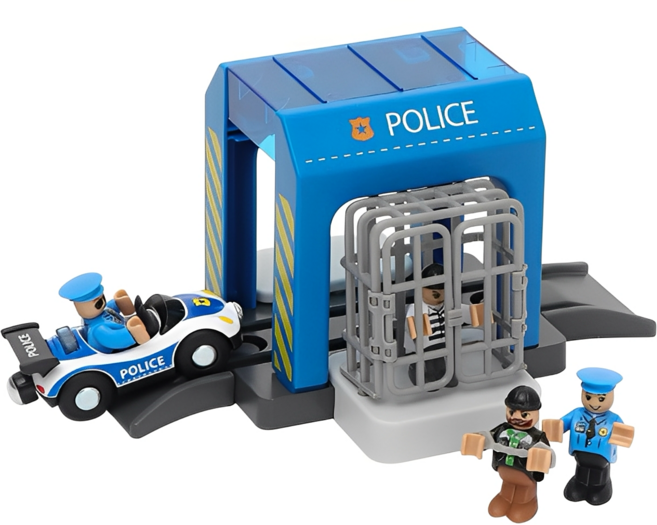 警察局軌道玩具組 仿真交通工程火車遊戲 兼容木質軌道, 警察局套組, 如圖, 1個