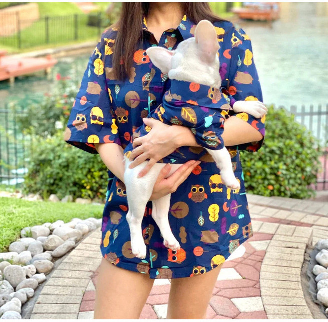 美式街頭潮流 法鬥狗狗襯衫 寵物衣服 藍星印花 親子同款, 骷顱印花, 1個