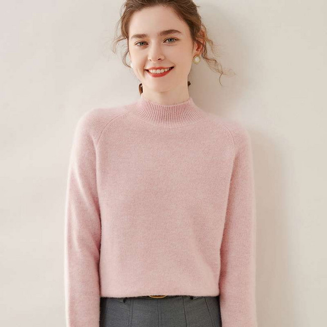 WPUY 캐시미어 100 여성용 반목 목폴라 니트 티 봄 가을 겨울 도툼 니트 캐시미어 긴팔 티 심플 순색 울니트 스웨터 여성니트