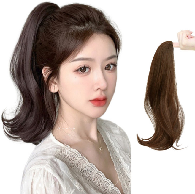 지니판 머릿결 좋은 집게형 포니테일 가발 (똥머리가능), 1개, 라이트브라운