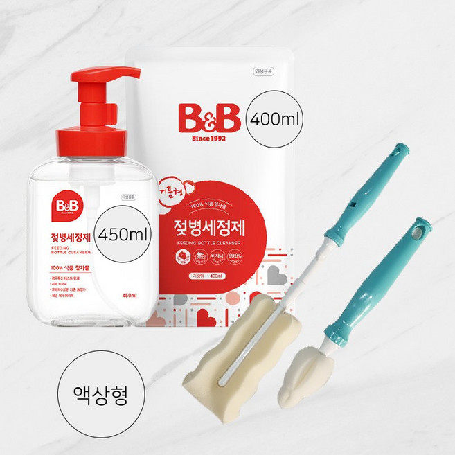 비앤비 젖병세정제 거품형용기 리필 젖병솔(젖꼭지솔포함), 1개, 400ml