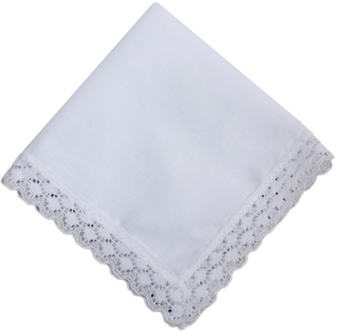 23x25cm 남성 여성 면 손수건 솔리드 화이트 Hankies 포켓 레이스 트림 타월