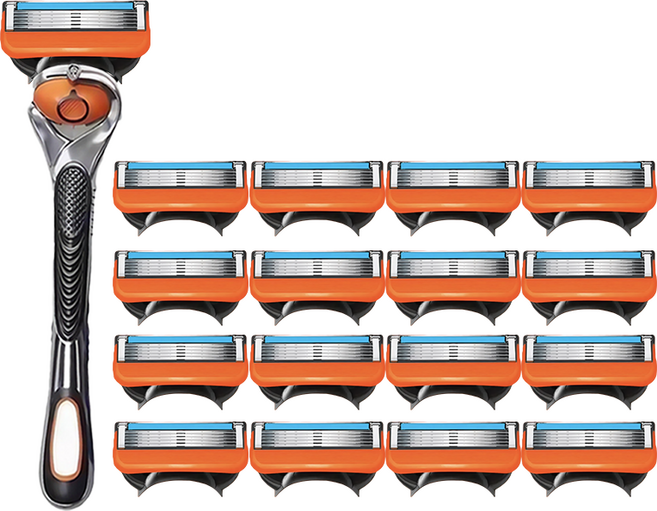 주황 프리미엄 5중 질레트 면도날 퓨전 호환 날카로운 면도기, 주황 면도날 24개입+스윙면도기1개, 1세트