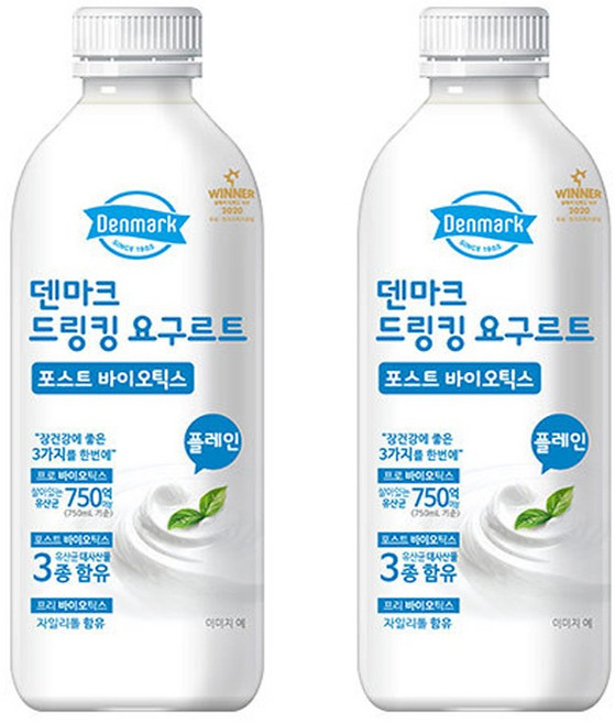 덴마크 드링킹요구르트 플레인 750mLx2병/대용량, 2개, 750ml
