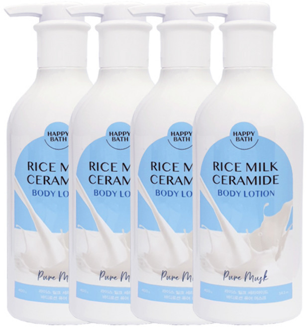 해피바스 라이스 밀크 세라마이드 바디로션 퓨어 머스크향, 400g, 4개
