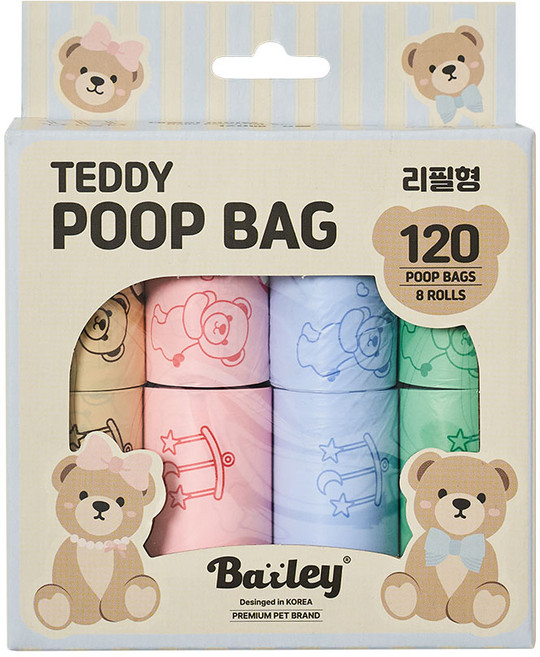 베일리펫 강아지 산화생분해 배변봉투 똥츄 테디풉백, 1개, 120개입, 혼합색상