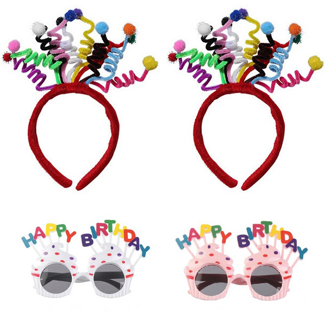 올리브파티 생일파티 스프핑 꼬불머리띠 생일파티안경세트, 혼합색상, 2세트