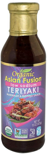 Organic Asian Fusion 저나트륨 데리야끼 소스 - USDA 유기농 GMO 프리 프로젝트 인증 글루텐 프리 코셔 파브 미국산 425.2g(15온스) 222
