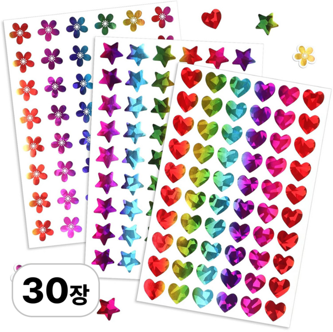 로멀리 홀로그램 스티커 플라워 하트 별, 혼합색상