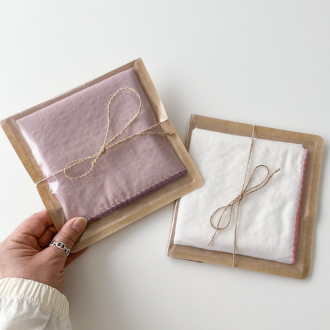 여성손수건 2매세트 무지 단색 스티치 레이스 선물용손수건 남여공용 국내생산